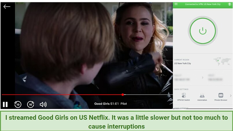 Screenshot of streaming Good Girls on US Netflix connected to PIA