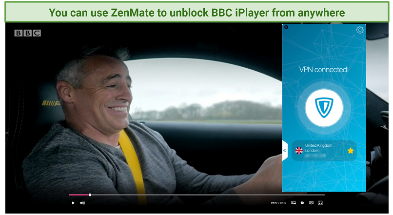 Graphic showing ZenMate with BBC iPlayer