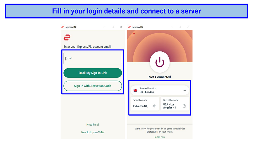 Screenshot of ExpressVPN's Windows app