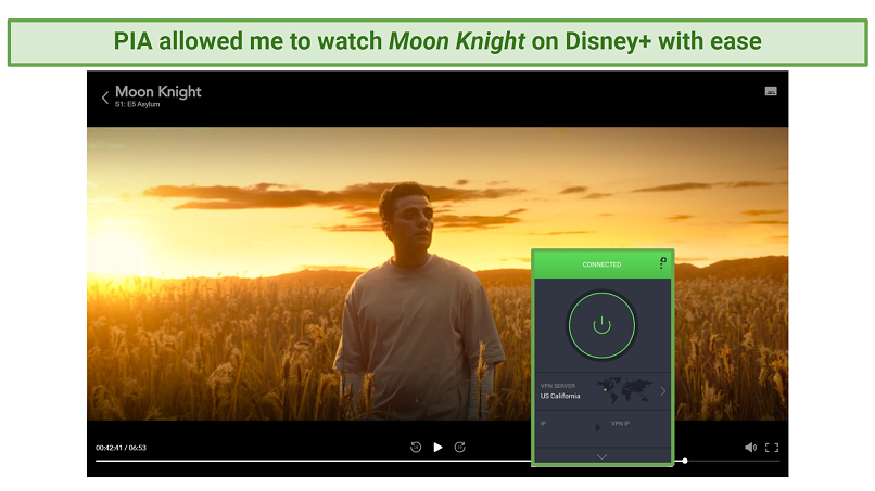 Screenshot of PIA unblocking Disney+