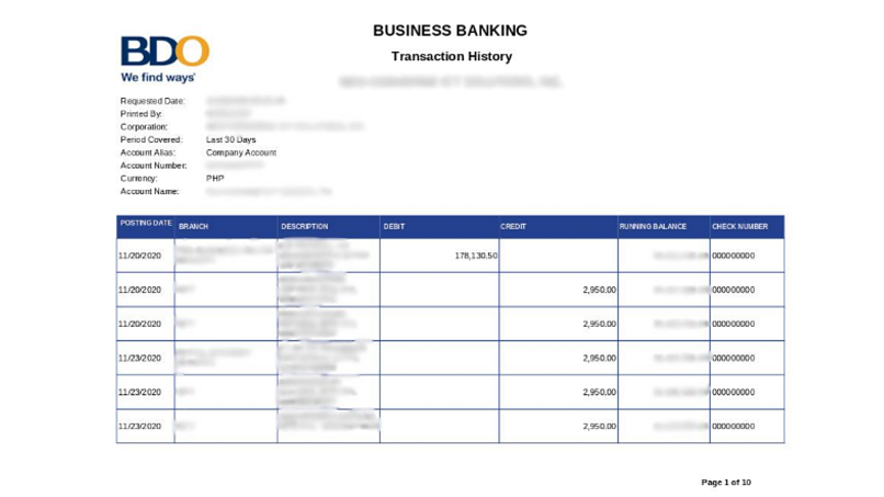 Leaked billing document from a Makati business.