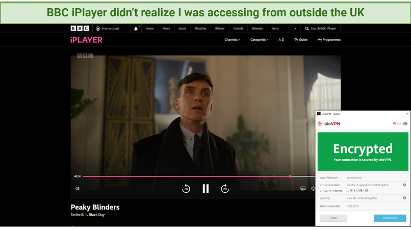 graphic showing BBC iPlayer streaming using ioloVPN's servers