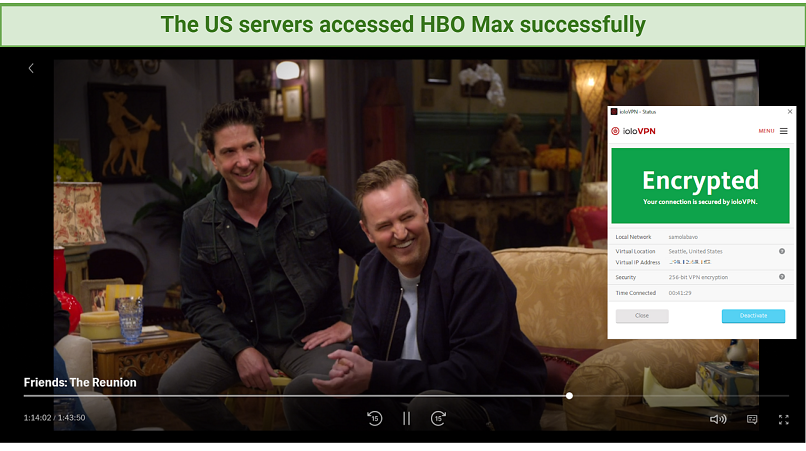 graphic showing HBO Max streaming using ioloVPN's servers
