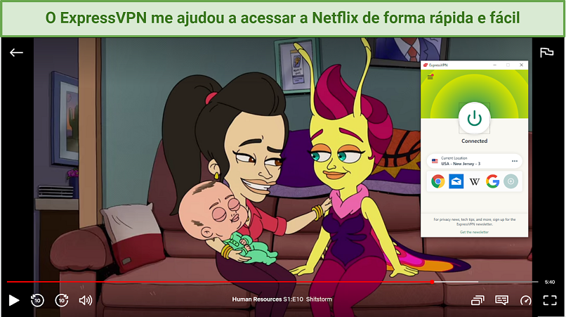 Captura de tela do reprodutor da Netflix desbloqueado com o ExpressVPN
