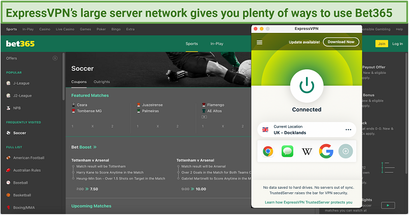 Graphic showing ExpressVPN with Bet365