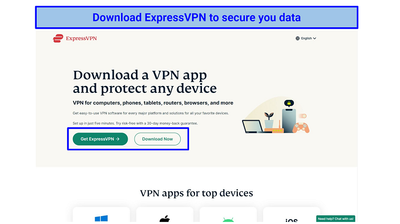 screenshot showing ExpressVPN website to download the app