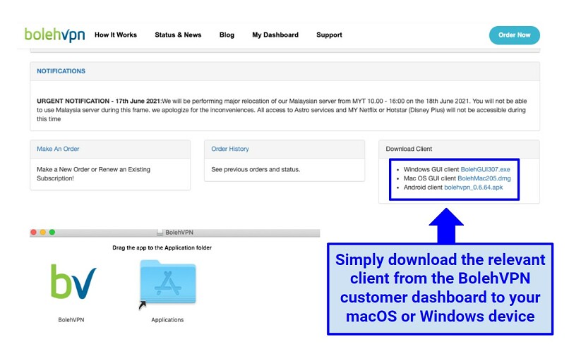 Image showing steps to download BolehVPN app to macOS