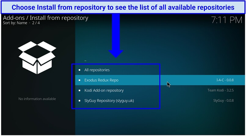 A screenshot showing where to find Exodus Redux repository once you install it