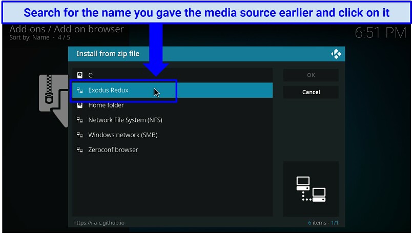 A screenshot showing the actual zip file to click to install Exodus Redux repository