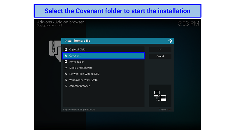 Image showing Covenant install from zip file