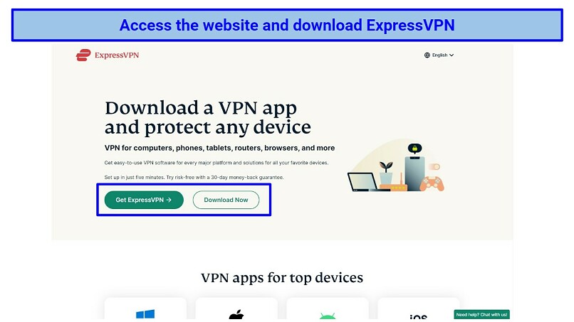 Screenshot of ExpressVPN's website where you can download the app.