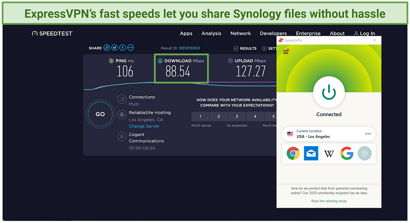 Graphic showing ExpressVPN speed test
