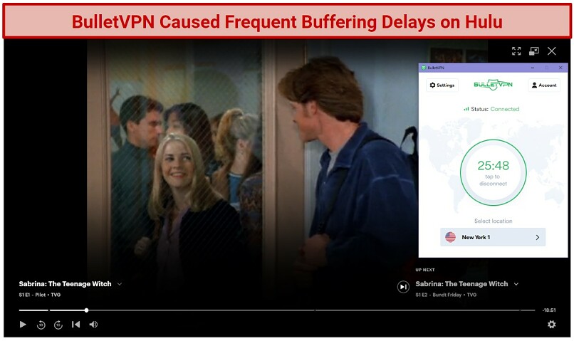 Screenshot of a movie on Hulu while connected to BulletVPN