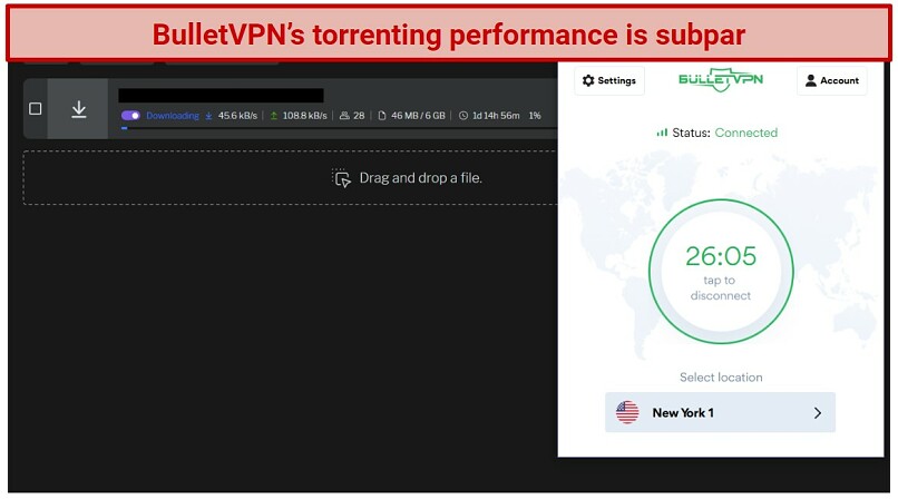 testing BulletVPN's performance while torrenting