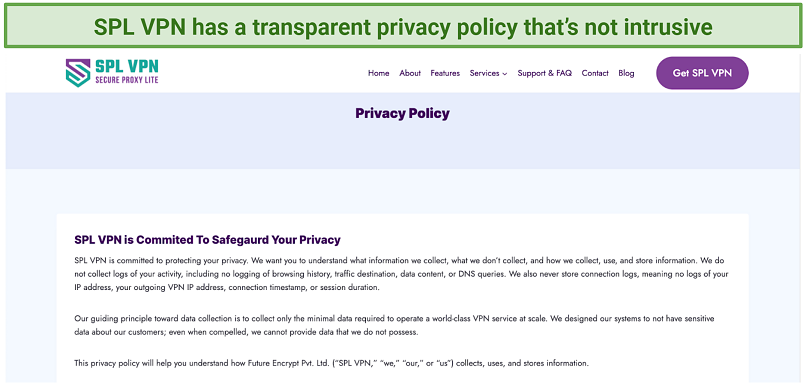 An image of SPL VPN's privacy policy