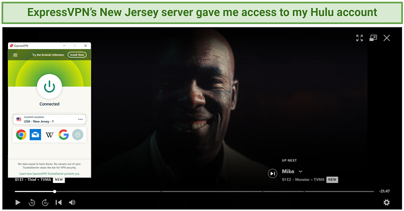ExpressVPN'nin ekran görüntüsü başarıyla engelleme hulu