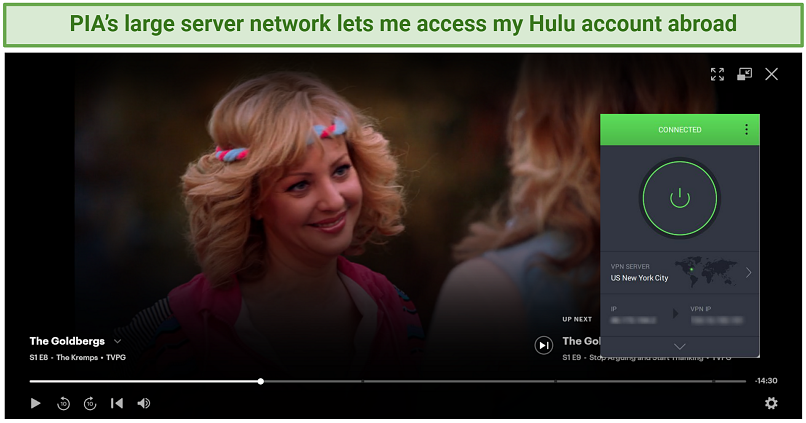 Özel İnternet Erişiminin Ekran Görüntüsü Hulu başarıyla engellenmedi