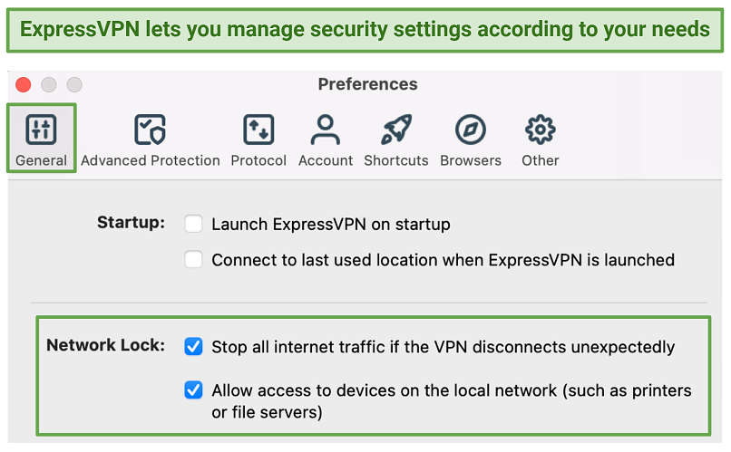 A screenshot of ExpressVPN's Network Lock settings