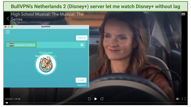 screenshot of BullVPN unblocking Disney+