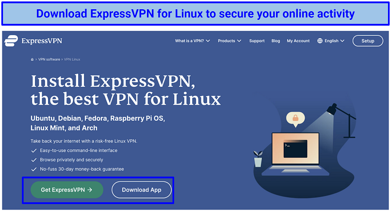 Screenshot of the ExpressVPN for Linux download page