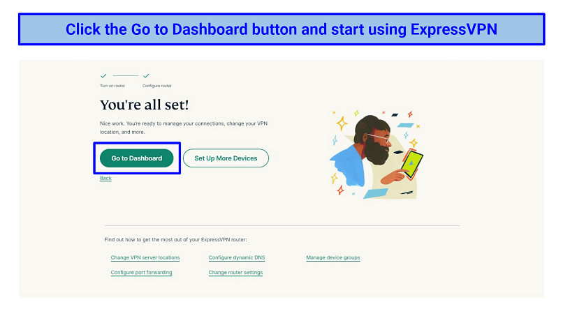 Screenshot of ExpressVPN router set up completed
