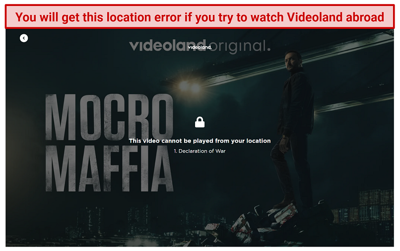 A screenshot of Videoland's location error message when you try to watch its content outside the Netherlands