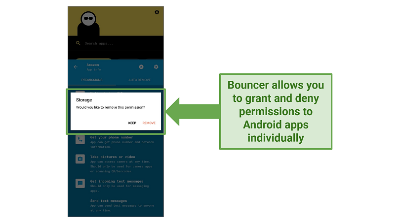 Screenshot of Bouncer's Android interface