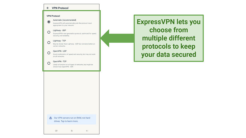 Screenshot of ExpressVPN's Android interface