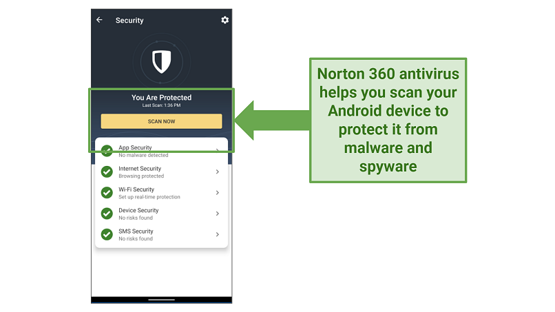 Screenshot of Norton's Android interface