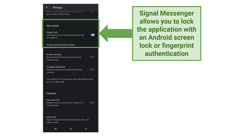 Screenshot of Signal's Android interface