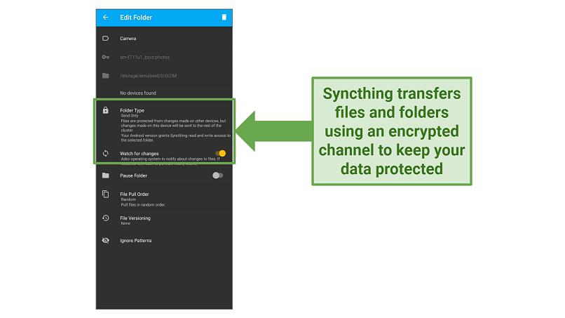 Screenshot of Syncthing's Android Interface