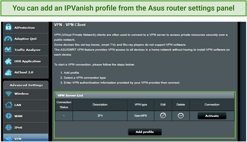 Screenshot of installing IPVanish on the Asus router