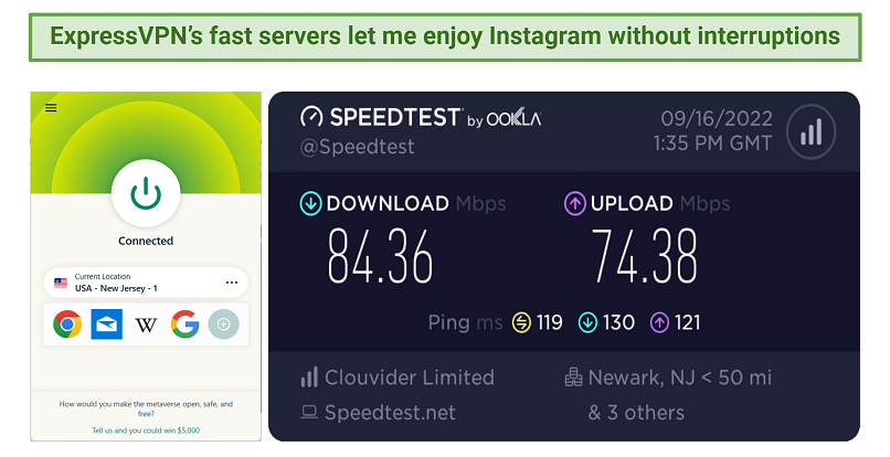 Screenshot of ExpressVPN fast server speeds.