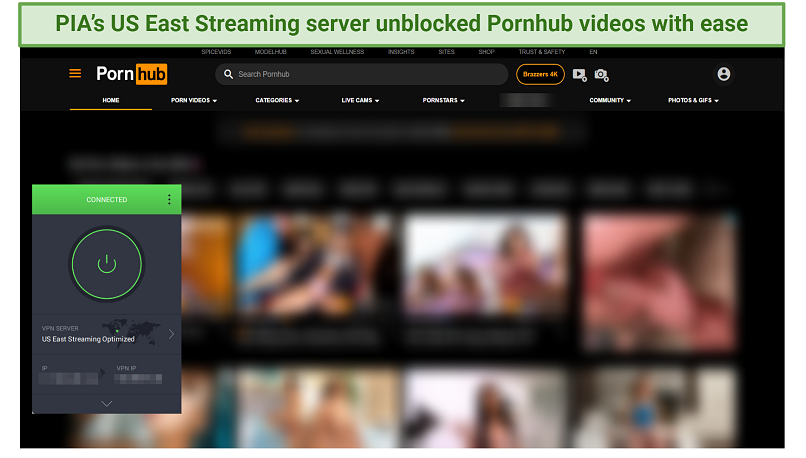 Screenshot of PIA successfully unblocking Pornhub