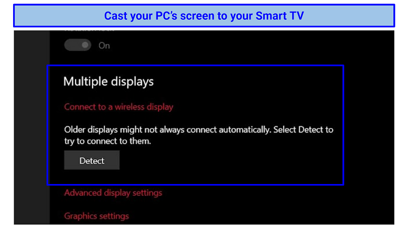 Screenshot of Windows casting settings