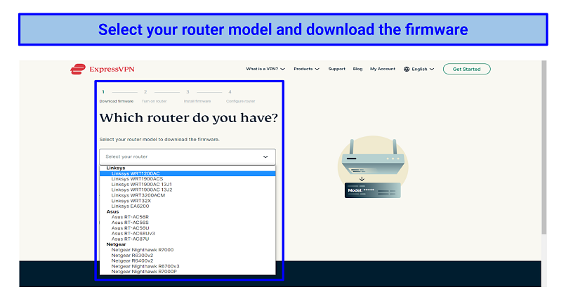 Screenshot of ExpressVPN's router support