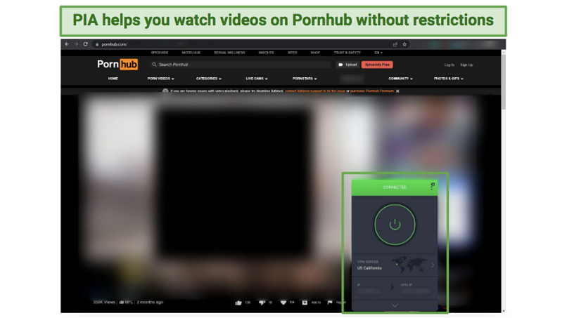Pornhub “This Video is Unavailable in Your Country” – 2022 Fix 12 Screenshot of PIA unblocking Pornhub