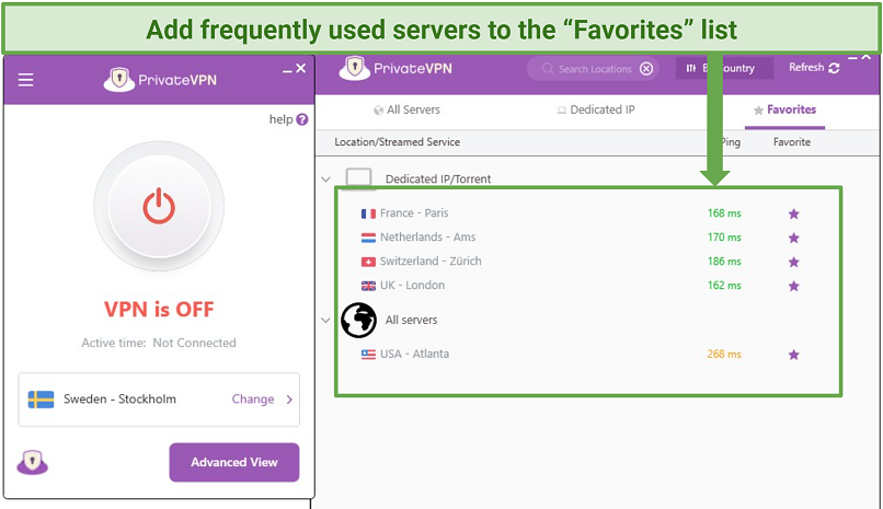 A screenshot of Private VPN's simple app for Windows