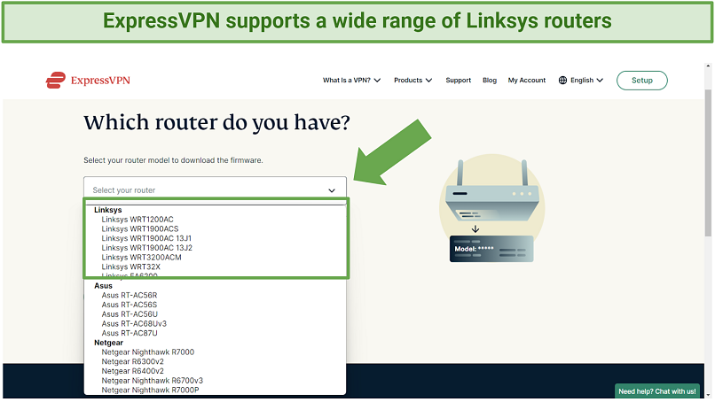 Screenshot of ExpressVPN Linksys router firmware download page