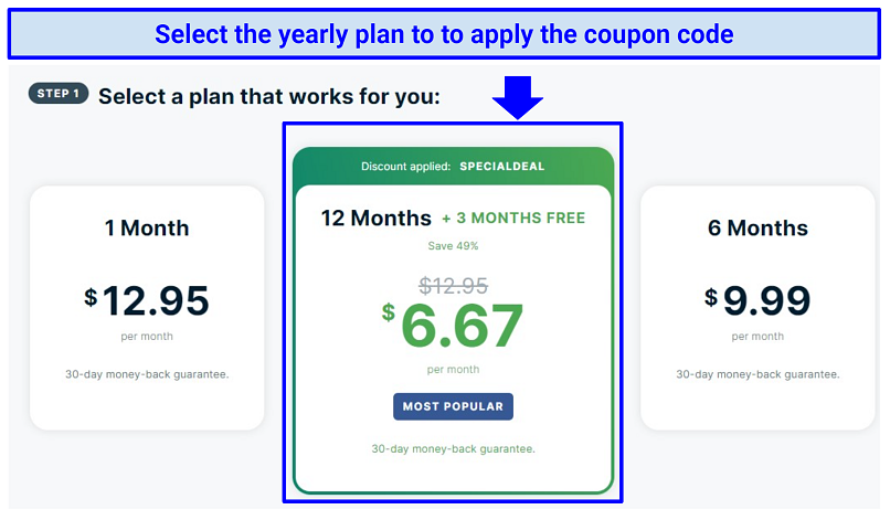 A screenshot of ExpressVPN subscription plans