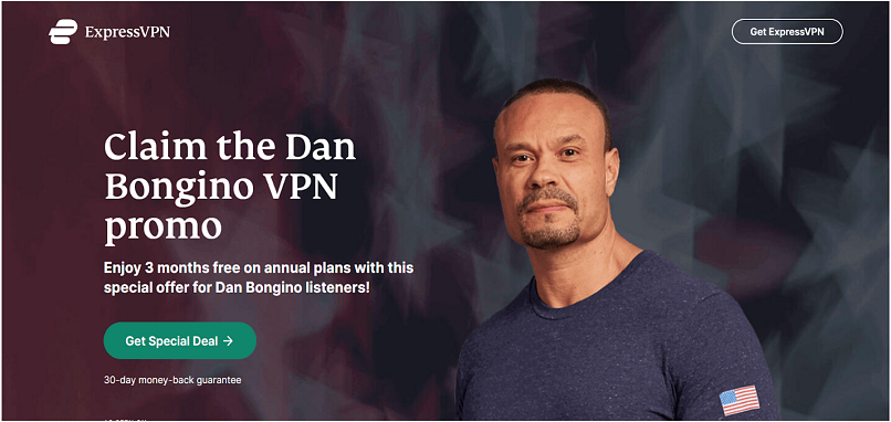 A screenshot of the Dan Bongino ExpressVPN coupon promo page