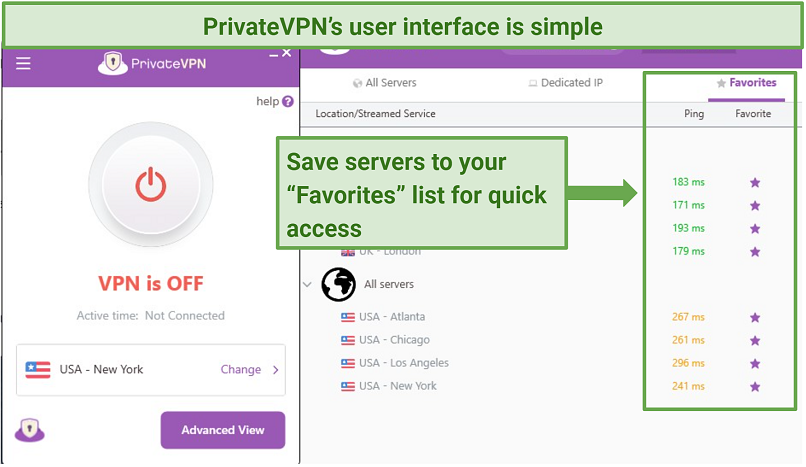A screenshot of PrivateVPN's Windows app user interface