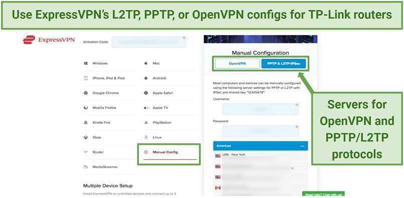 Image of ExpressVPN's OpenVPN and PPTP/IPSec servers for routers