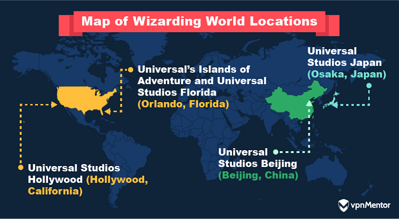 Map of Wizarding World theme park locations