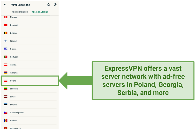 Screenshot of ExpressVPN's Android UI