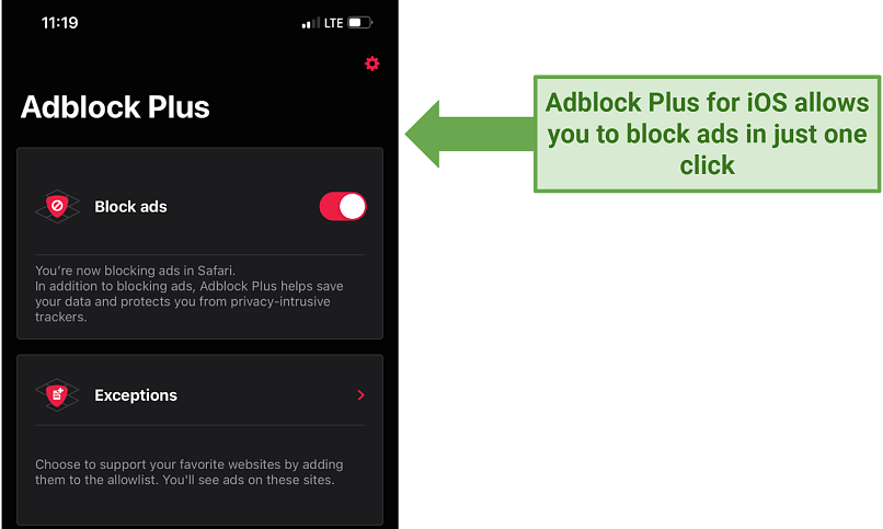 Screenshot of Adblock Plus iOS UI