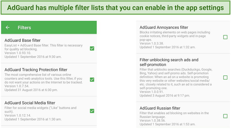 Screenshot of AdGuard's Android interface