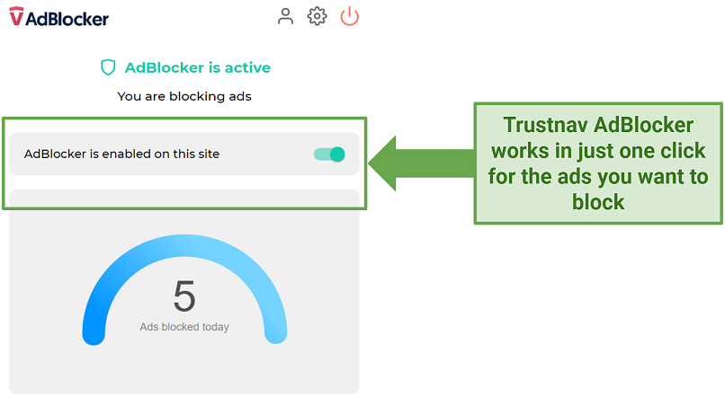 Screenshot of Trustnav AdBlocker's Chrome UI