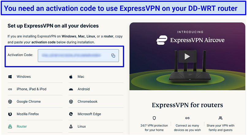 Screenshot of the ExpressVPN activation code
