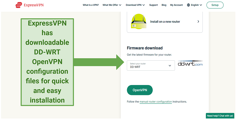 Screenshot of ExpressVPN's DD-WRT router firmware download page